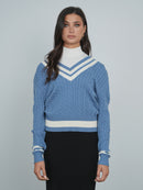 POINT CHUNKY KNIT VARSITY SWEATER