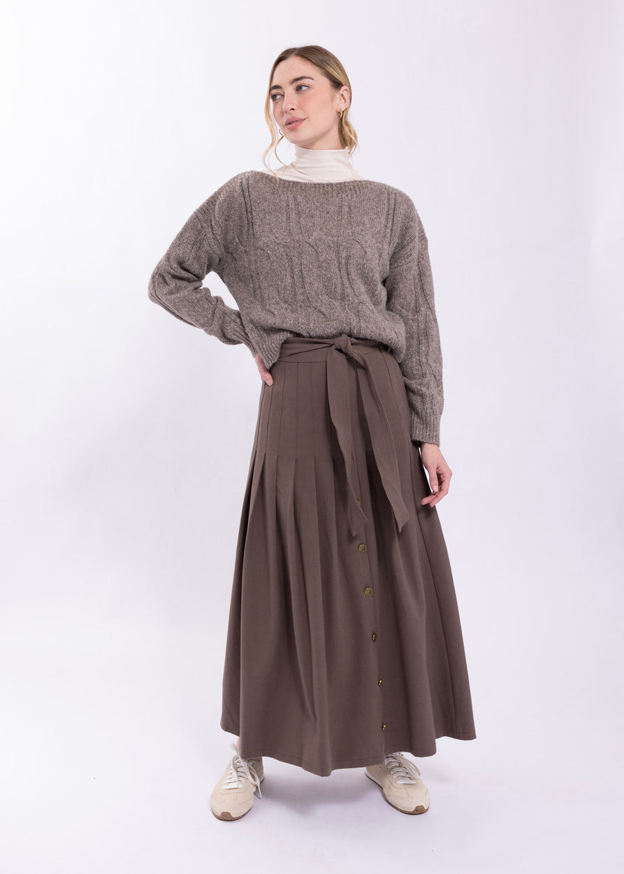 CONCEPT SIDE PLACKET PLEATED MIDI SKIRT