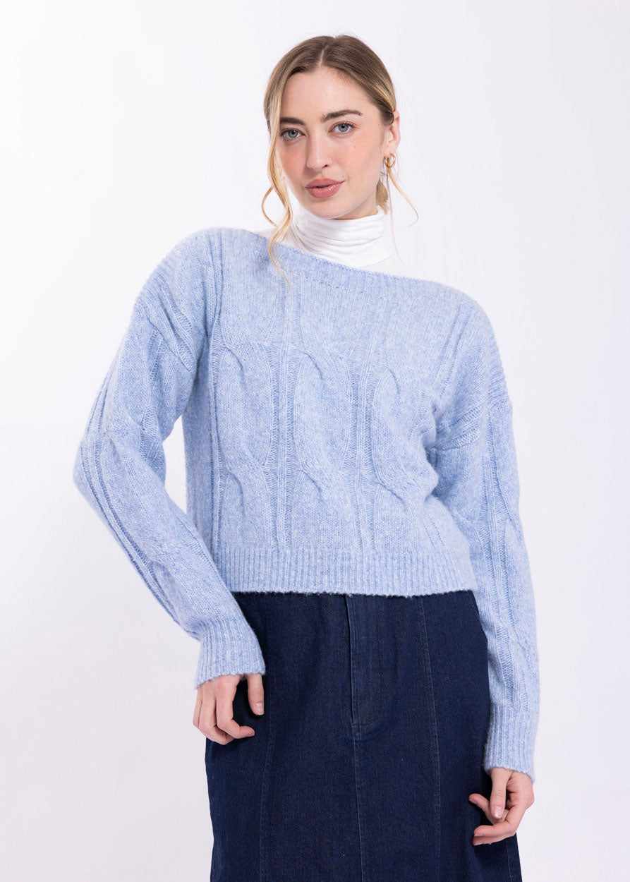 KNITTED WIDE CABLE KNIT CROPPED SWEATER