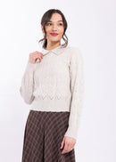 KNITTED POINTELLE SWEATER W/ SCALLOP EDGES