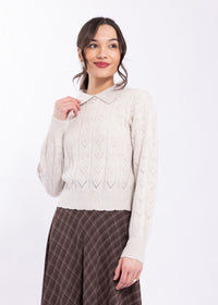 KNITTED POINTELLE SWEATER W/ SCALLOP EDGES