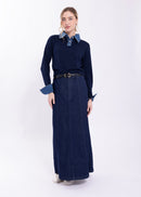 KNITTED SWEATER WITH DENIM COLLAR AND CUFFS