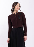 KNITTED CROPPED CARDIGAN WITH FLORAL APPLIQUE