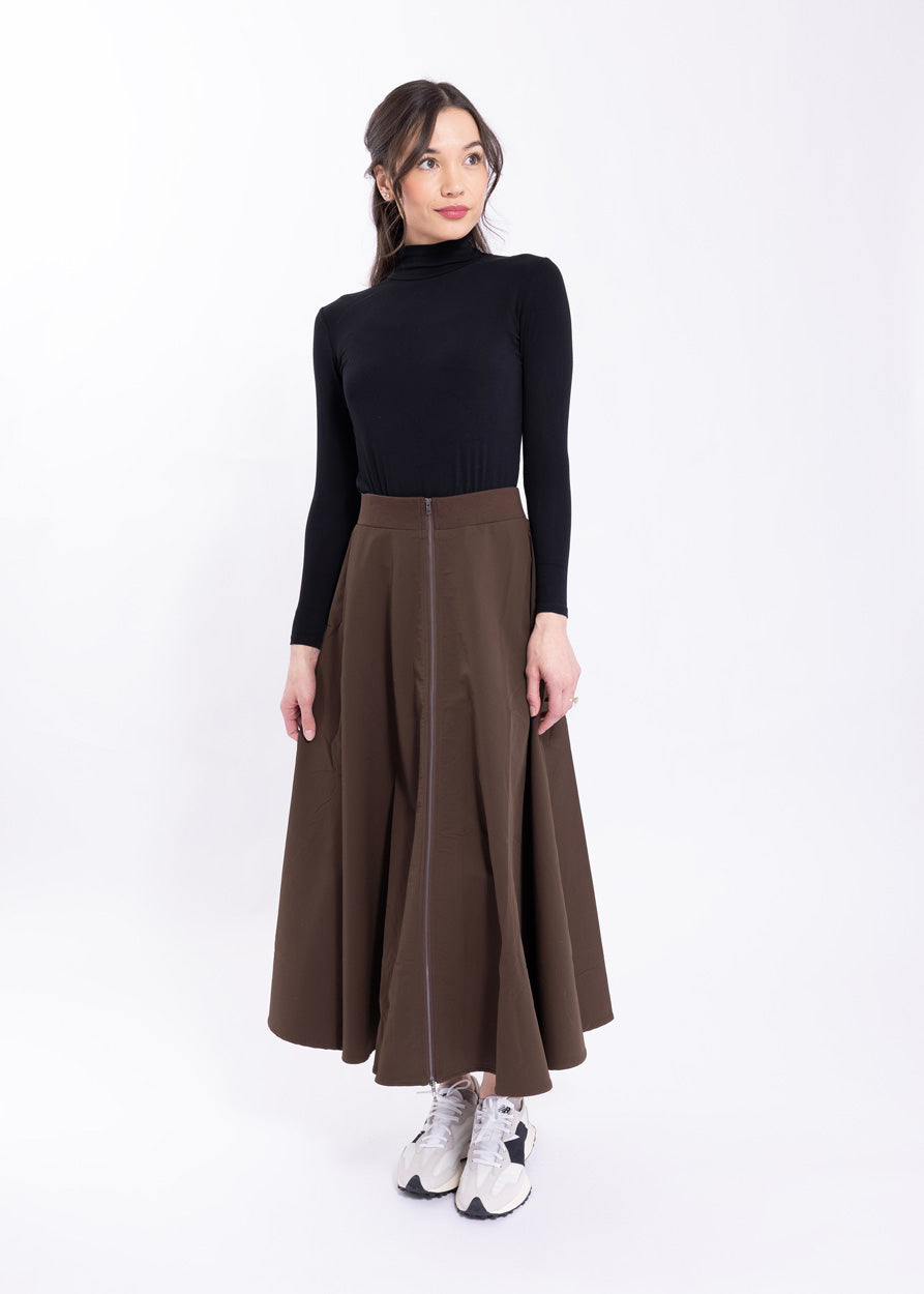LATITUDE ZIP FRONT MIDI SKIRT