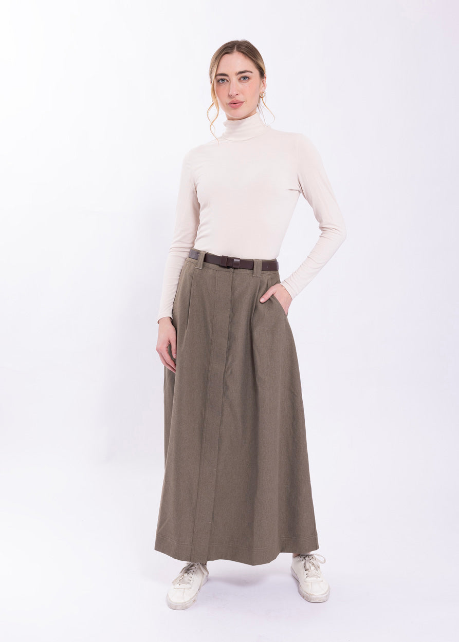 LATITUDE BELTED FRONT BUTTON SKIRT