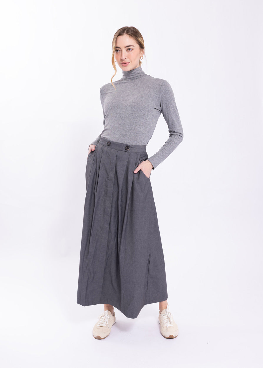 LATITUDE DOUBLE-PLEATED MIDI SKIRT