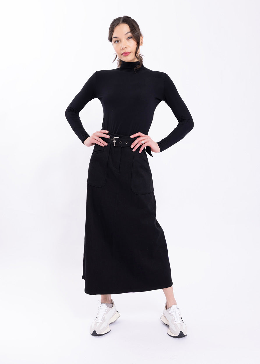 LATITUDE BELTED WELT POCKET DENIM SKIRT
