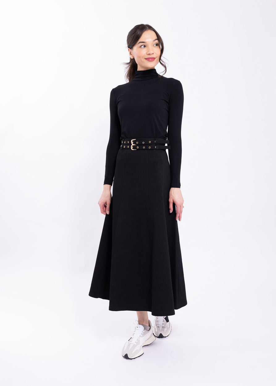 LATITUDE DOUBLE BELT DENIM SKIRT