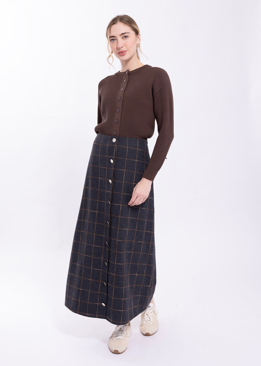 LATITUDE FRONT BUTTON GRID SKIRT