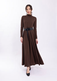 LATITUDE BELTED MOCKNECK MAXI DRESS