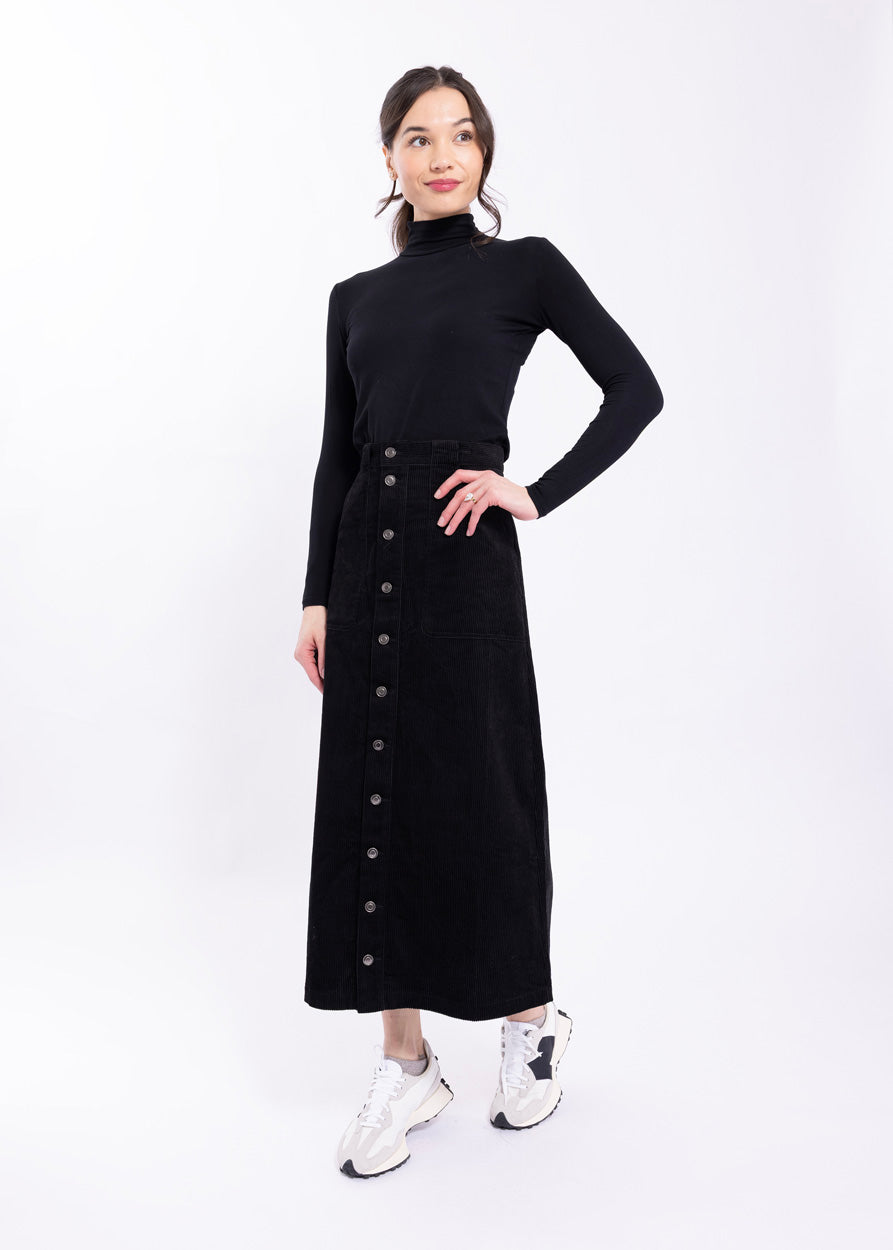 LATITUDE CORDUROY MIDI SKIRT W/ FRONT PATCH POCKETS