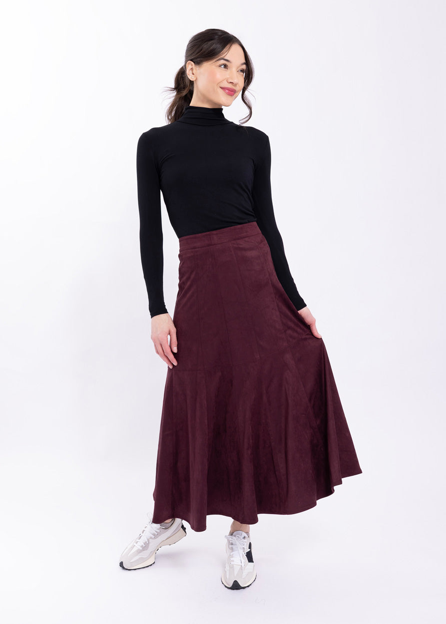 LATITUDE DRAPEY SUEDE PANELLED SKIRT