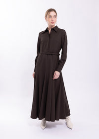 MAPLE & CLIFF BELTED MIDI GODET DRESS