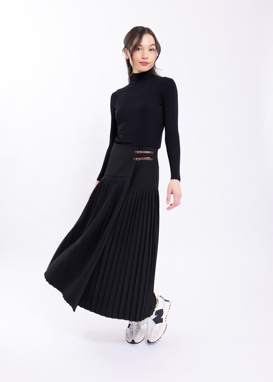 MAPLE & CLIFF DROP YOKE PLEATED BUCKLE SKIRT