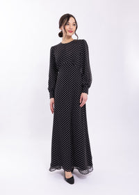 MAPLE & CLIFF EMPIRE WAIST POLKA DOT MIDI DRESS