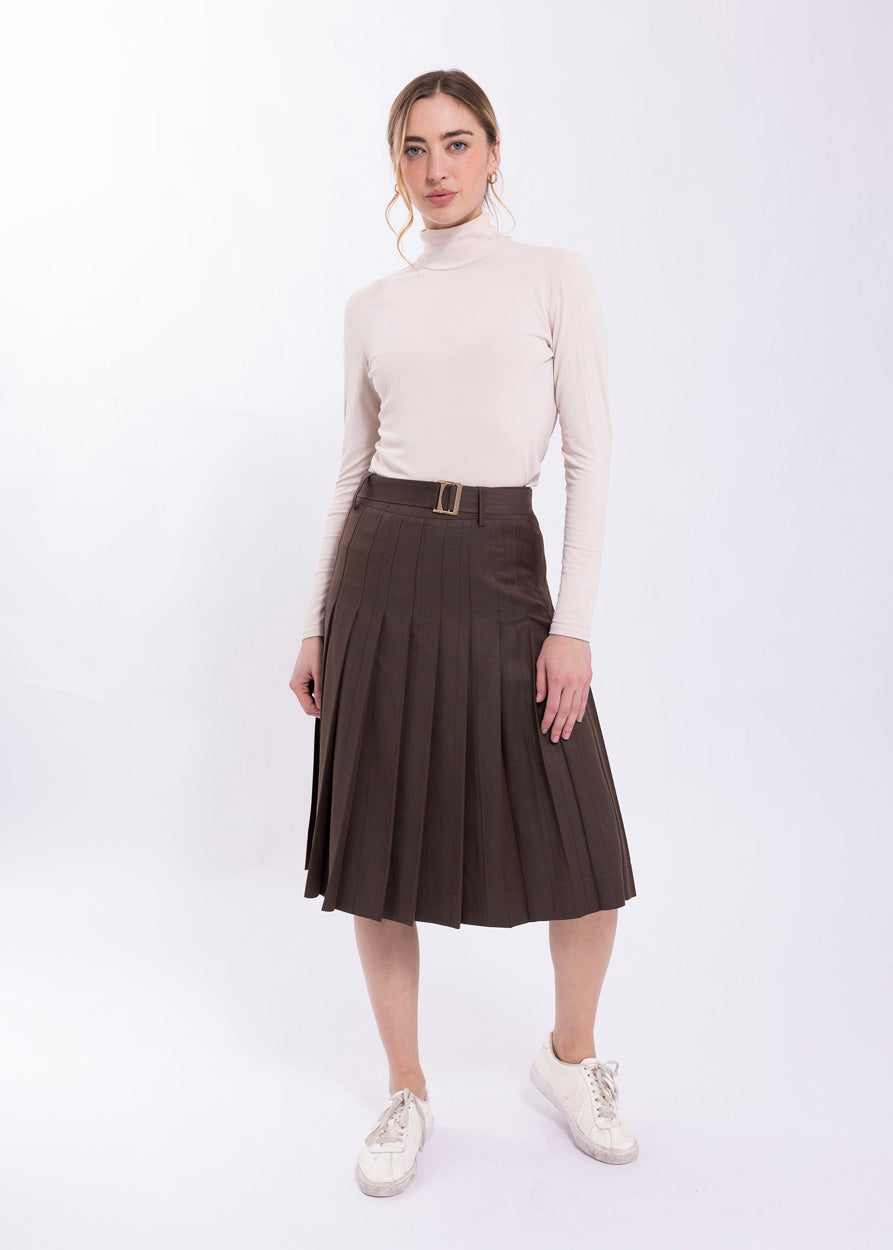 MAPLE & CLIFF WINDOWPANE PLEATED KNEE LENGTH SKIRT