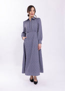 MAPLE & CLIFF INVISIBLE ZIPPER PRINTED MIDI DRESS