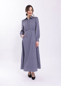 MAPLE & CLIFF INVISIBLE ZIPPER PRINTED MIDI DRESS