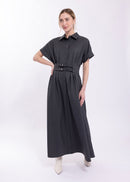 MAPLE & CLIFF DOUBLE BELT CAP SLEEVE MIDI DRESS