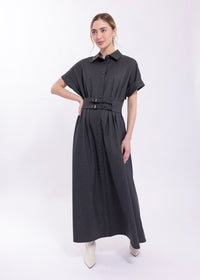 MAPLE & CLIFF DOUBLE BELT CAP SLEEVE MIDI DRESS
