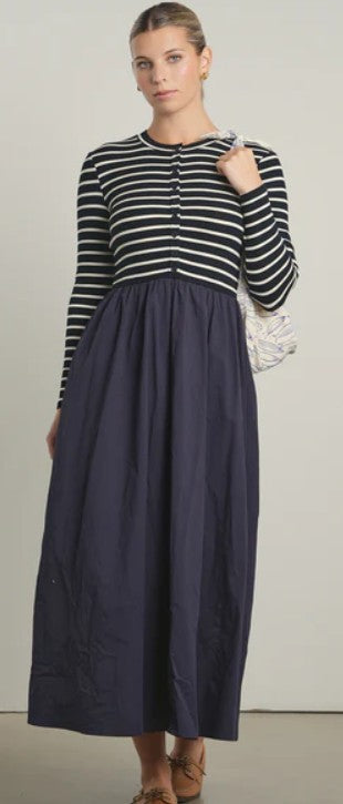 POINT MIXED POPLIN DRESS