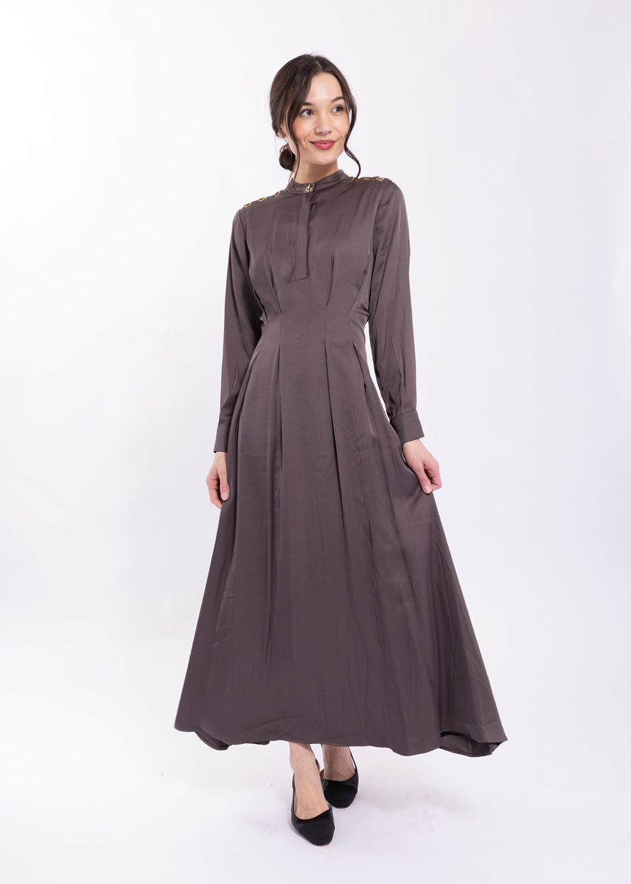 SOIE GROMMET TRIMMED SATIN DRESS