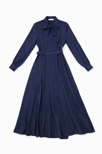 SOIE SILKY GODET NECK TIE DRESS