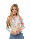 DONNA BELLA FLORAL PRINT CABLE KNIT TOP
