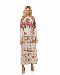 AZELEA FLORAL PRINTED TIERED LINEN DRESS